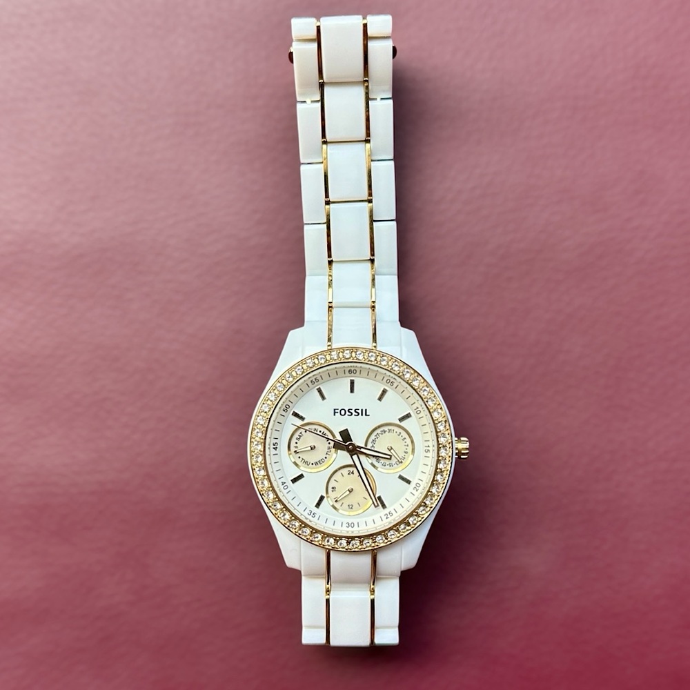Fossil Stella White Rose Women’s Watch LIKE NEW